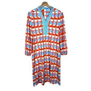 J. McLaughlin Women Catalina Cloth Blue‎ Red Geometric Shift Dress Sz S Artsy